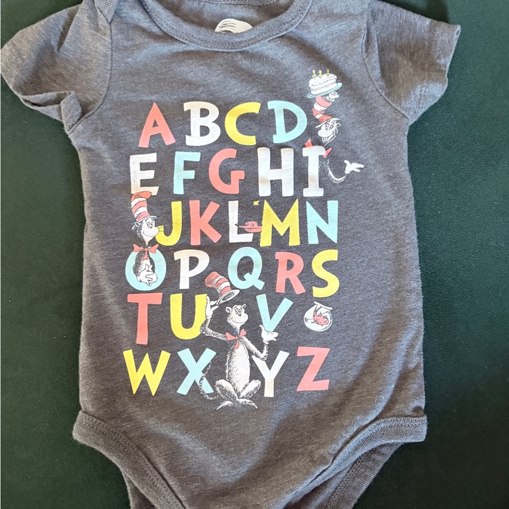 Dr. Seuss Gray Bodysuit with Colorful Alphabet